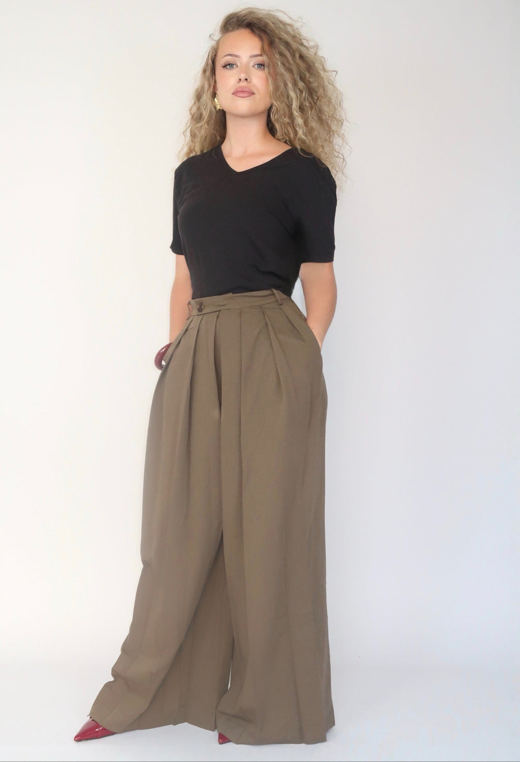 Pantalon large plissé – Kaki