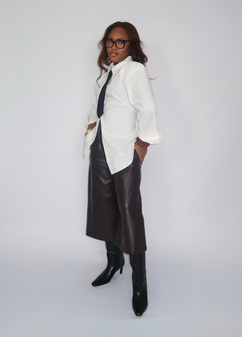 Pantacourt en Simili-Cuir Marron Foncé