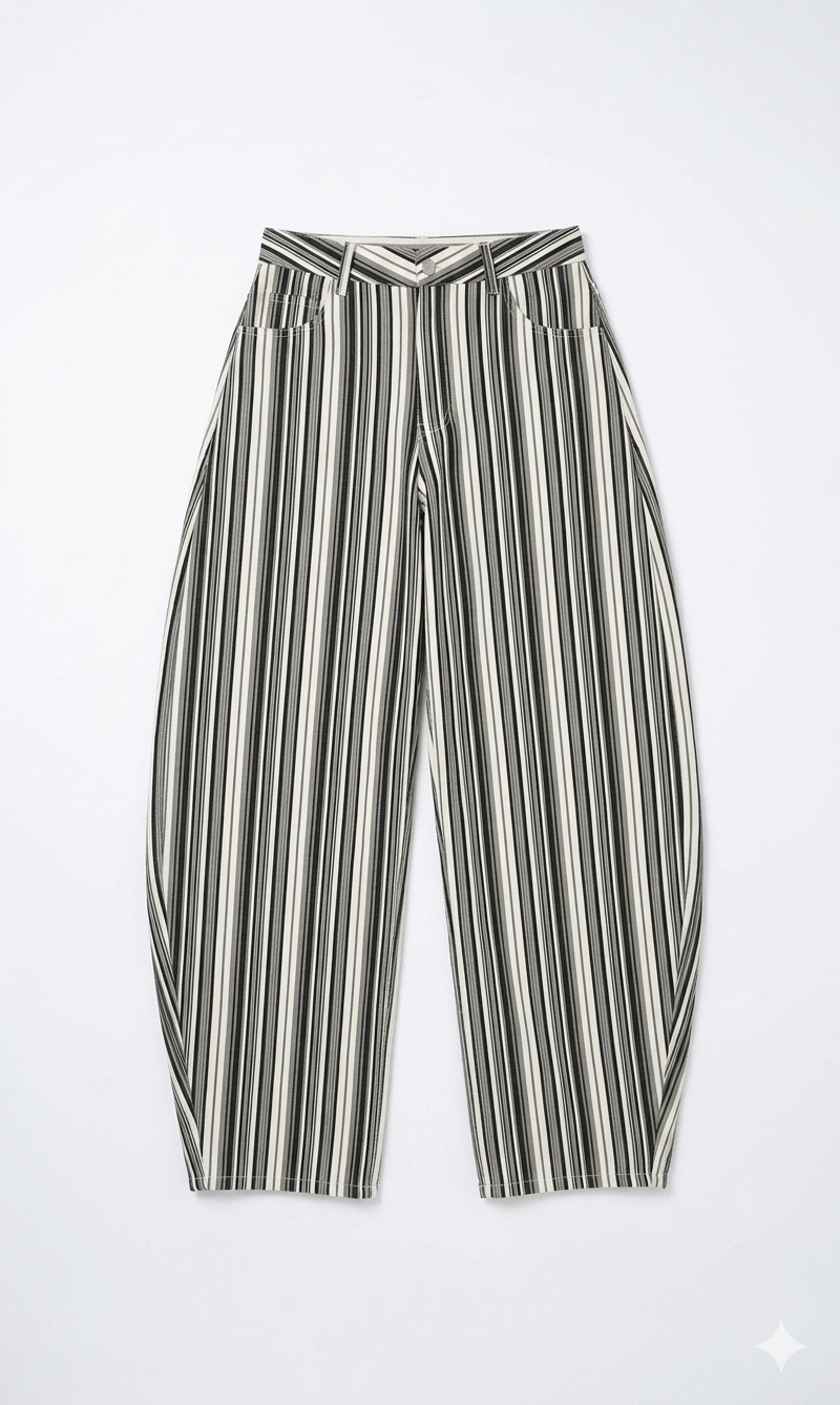 Pantalon Barrel Rayé Noir & Blanc