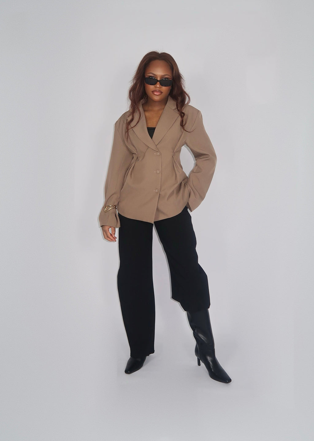 Veste Blazer Cintrée Camel à Boutons Latéraux