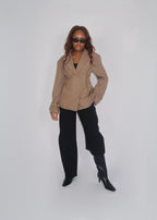 Veste Blazer Cintrée Camel à Boutons Latéraux