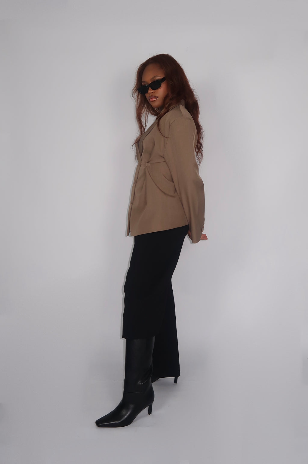 Veste Blazer Cintrée Camel à Boutons Latéraux