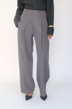 Pantalon taille haute à boutons – Gris anthracite