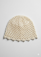 Bonnet crochet ajouré perlé – Écru