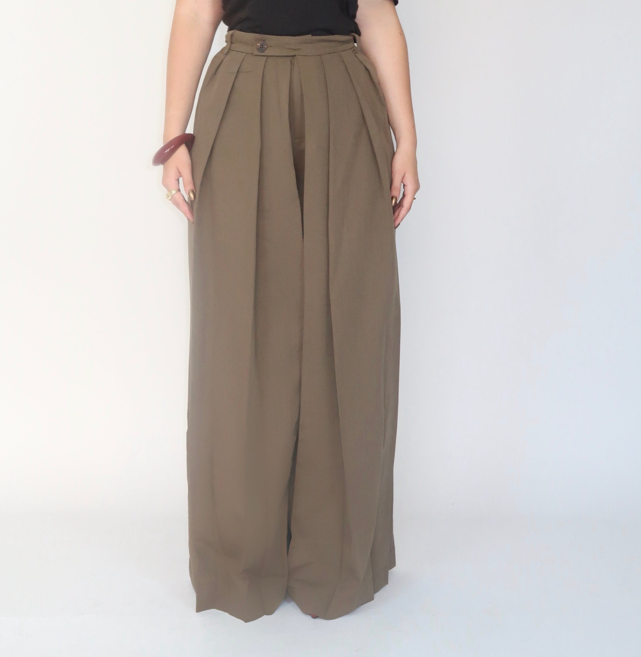 Pantalon large plissé – Kaki