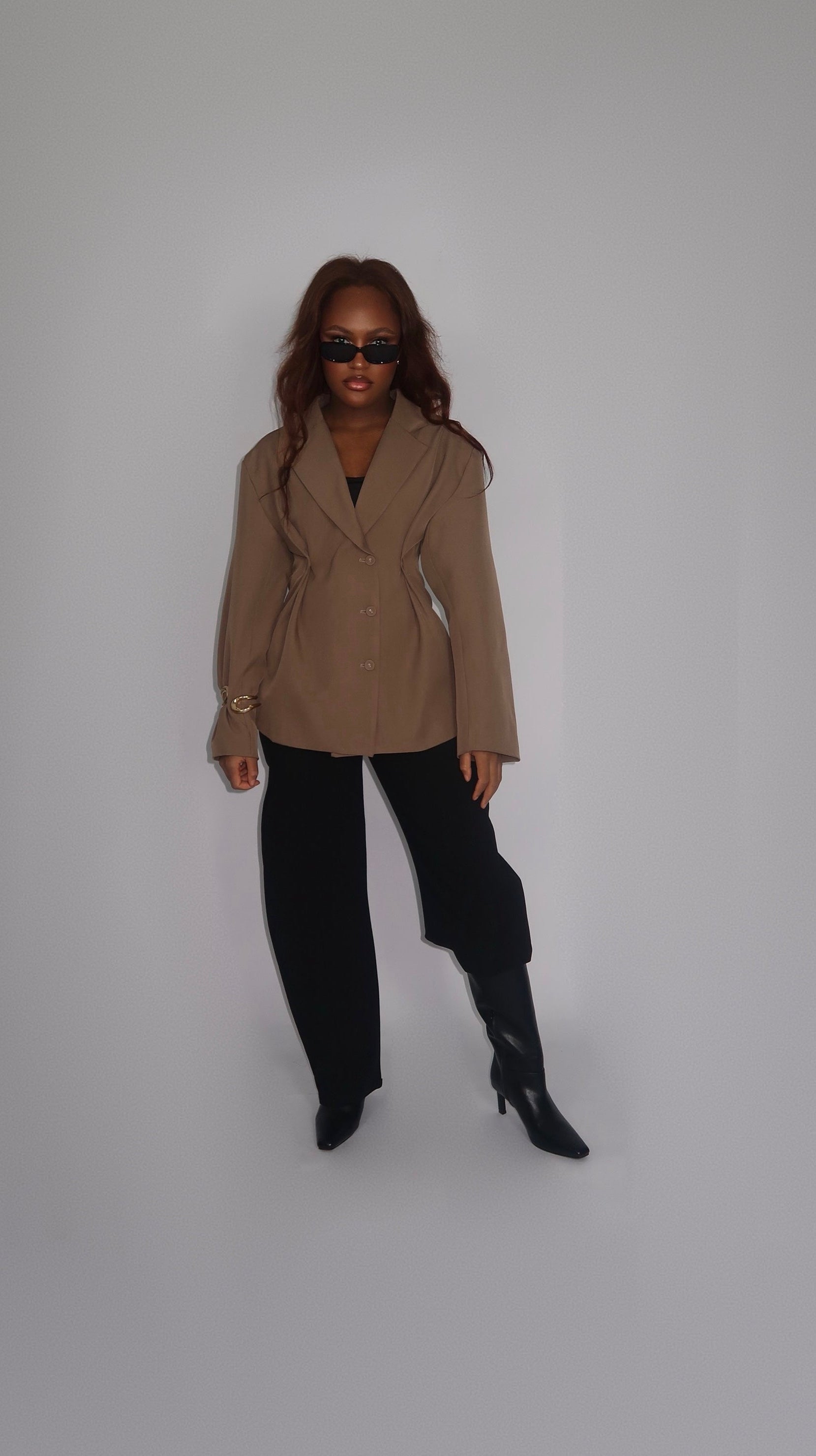 Veste Blazer Cintrée Camel à Boutons Latéraux