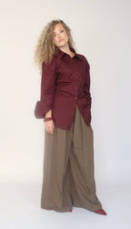 Chemise longue ceinturée avec épaulettes - Bordeaux