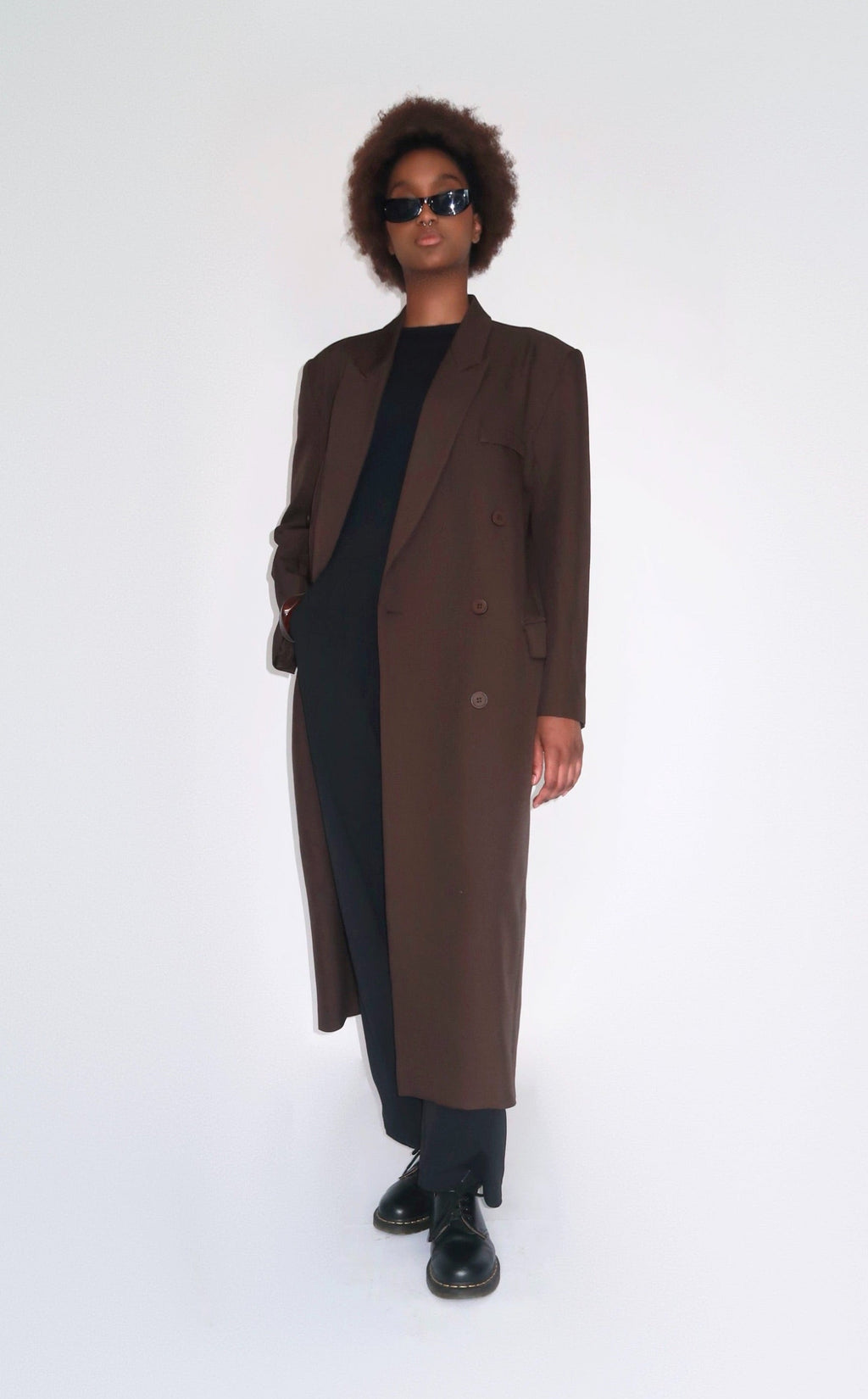 Manteau long blazer marron