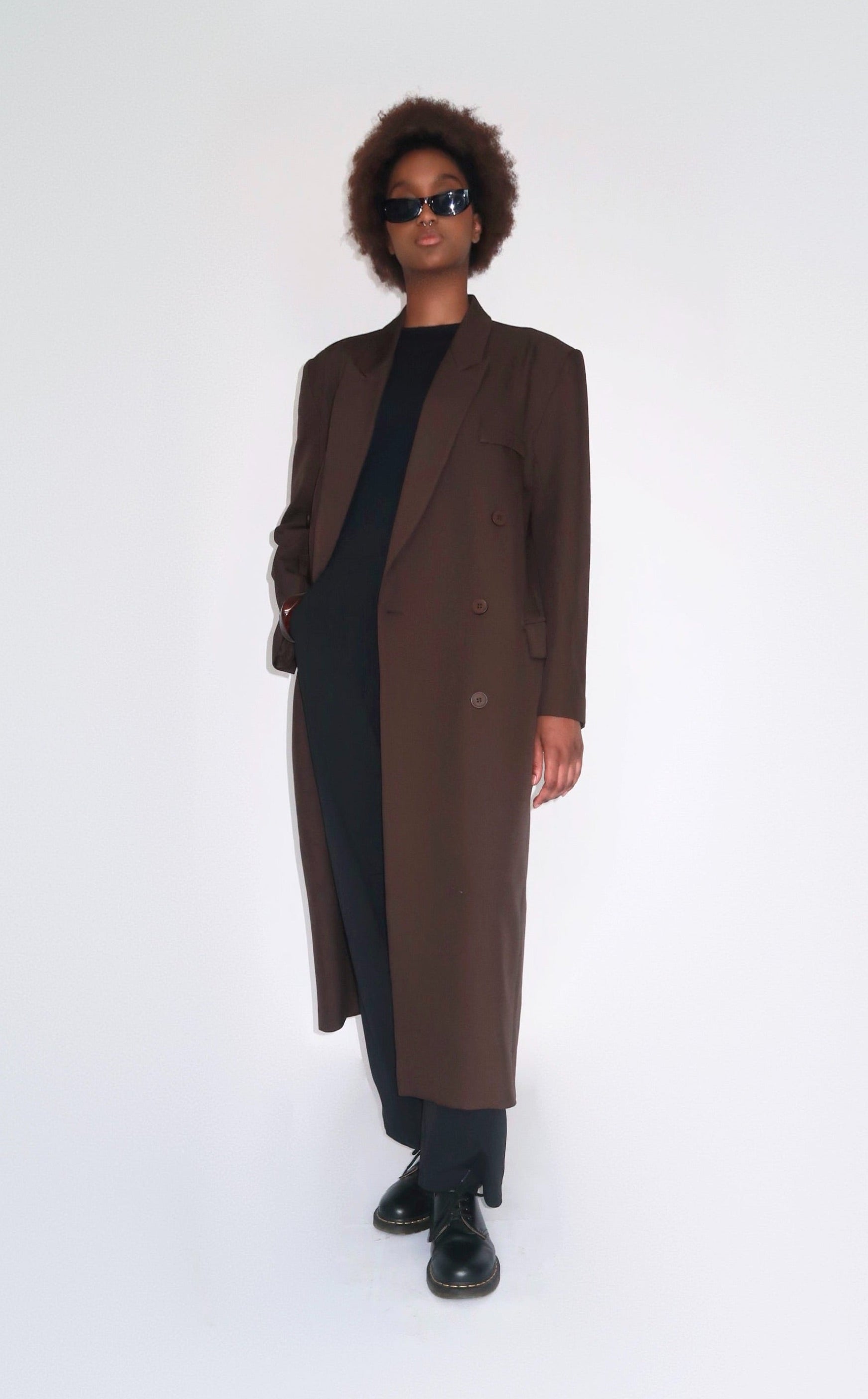 Manteau long blazer marron