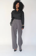 Pantalon taille haute à boutons – Gris anthracite
