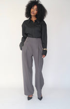 Pantalon taille haute à boutons – Gris anthracite