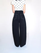 Pantalon Barrel Noir à Surpiqûres Contrastées
