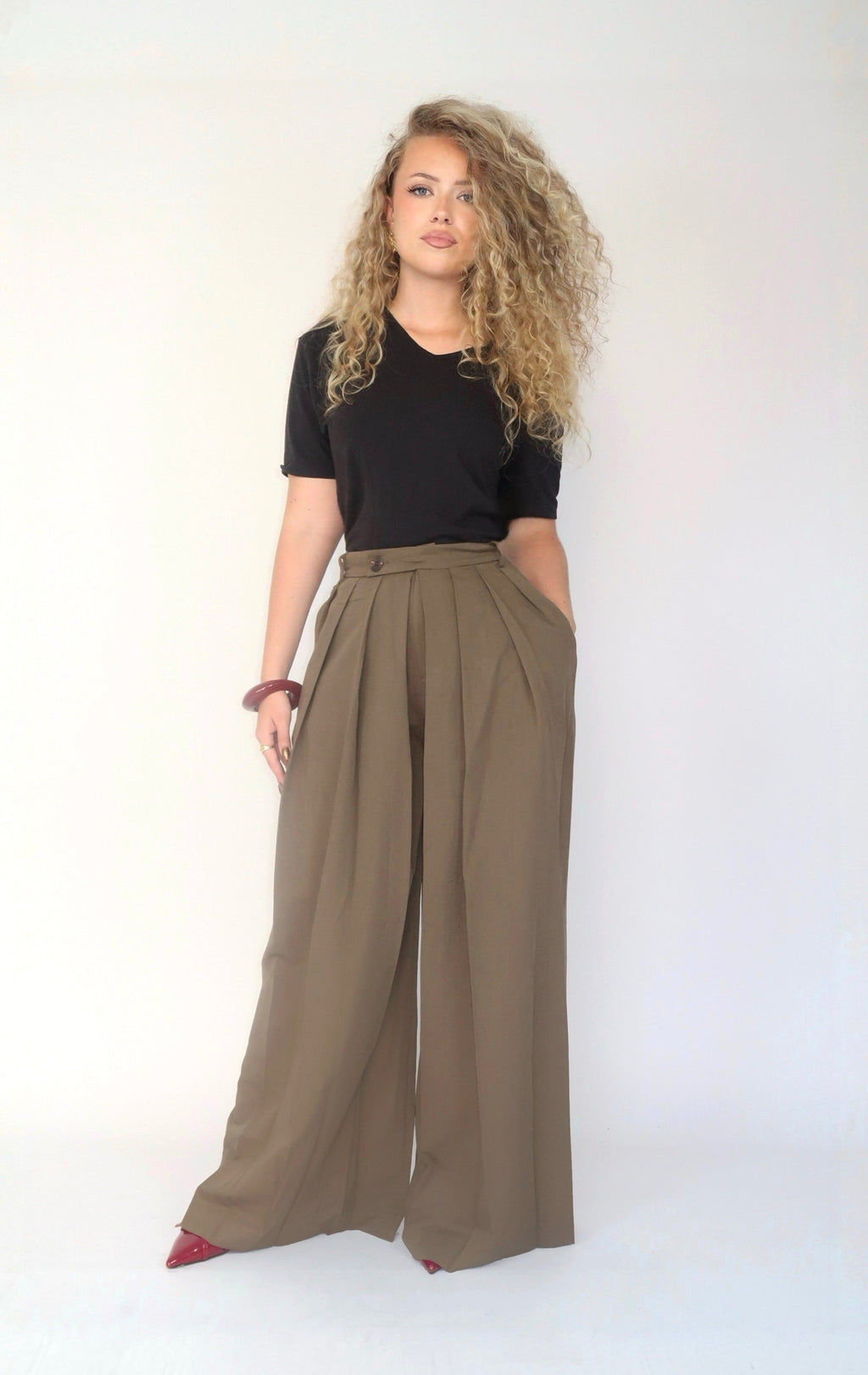 Pantalon large plissé – Kaki