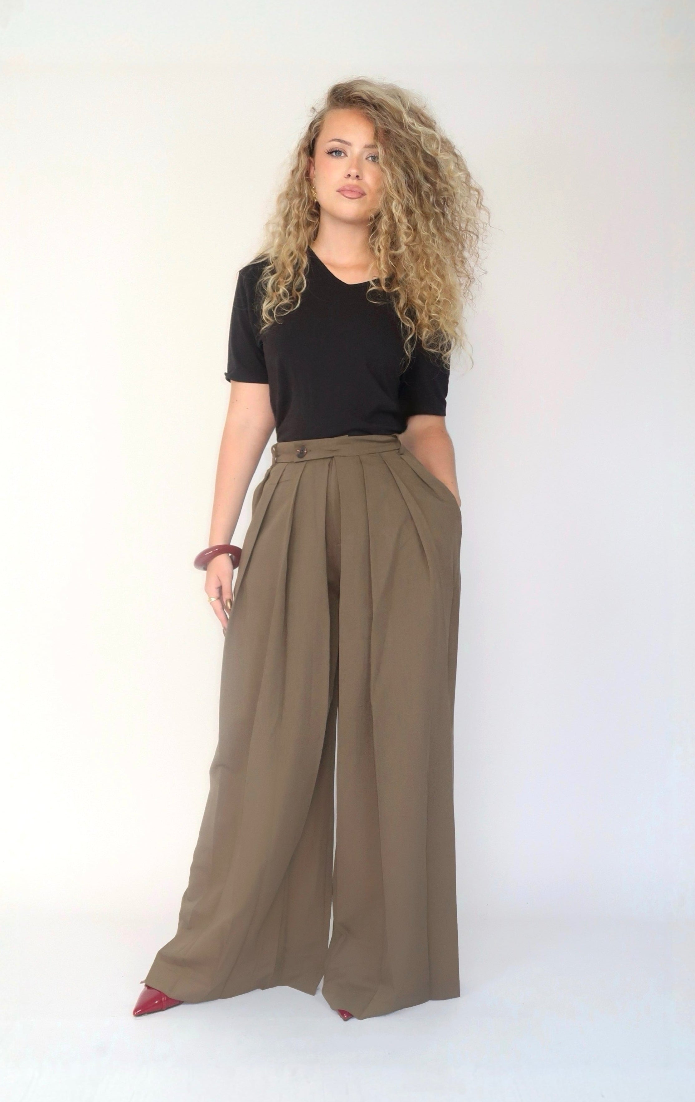 Pantalon large plissé – Kaki