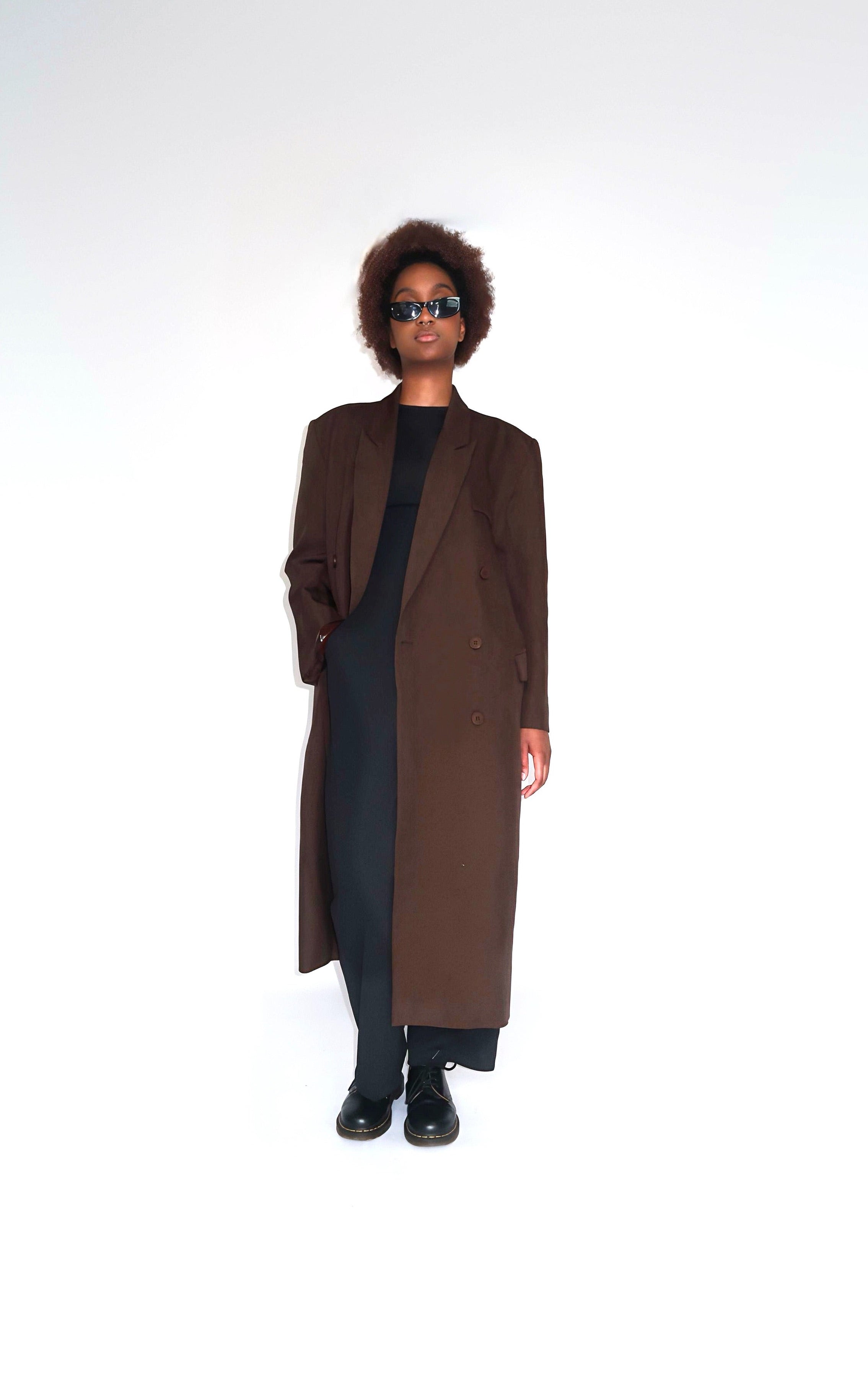 Manteau long blazer marron