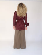 Chemise longue ceinturée avec épaulettes - Bordeaux