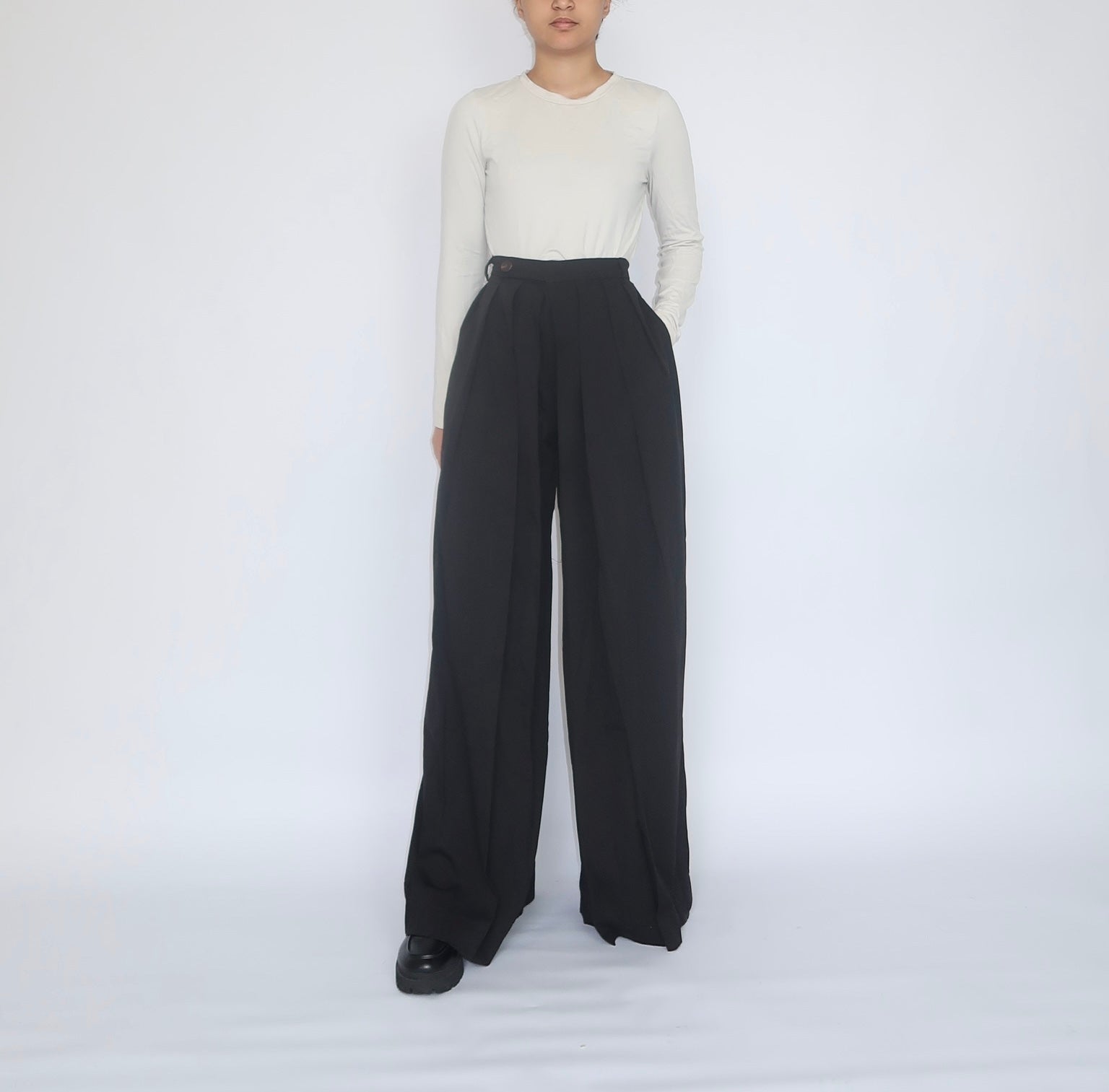 Pantalon large plissé – noir