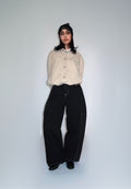 Pantalon Barrel Noir à Surpiqûres Contrastées