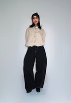 Pantalon Barrel Noir à Surpiqûres Contrastées