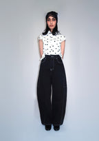 Pantalon Barrel Noir à Surpiqûres Contrastées